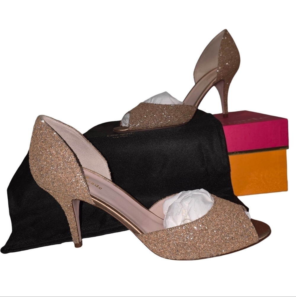 Kate Spade NIB Sage Glitter Peep Toe Cork Heels 9.5 NIB Made in Italy
